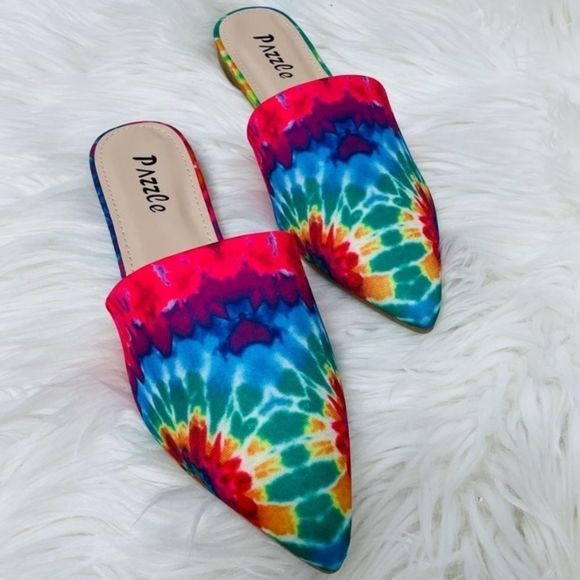 Tie Dye Multicolored Print Mule Flats - Picture 5 of 8
